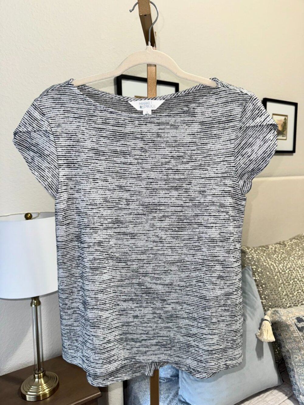 Market & Spruce Striped Top | Button Back Detail | Small Petite